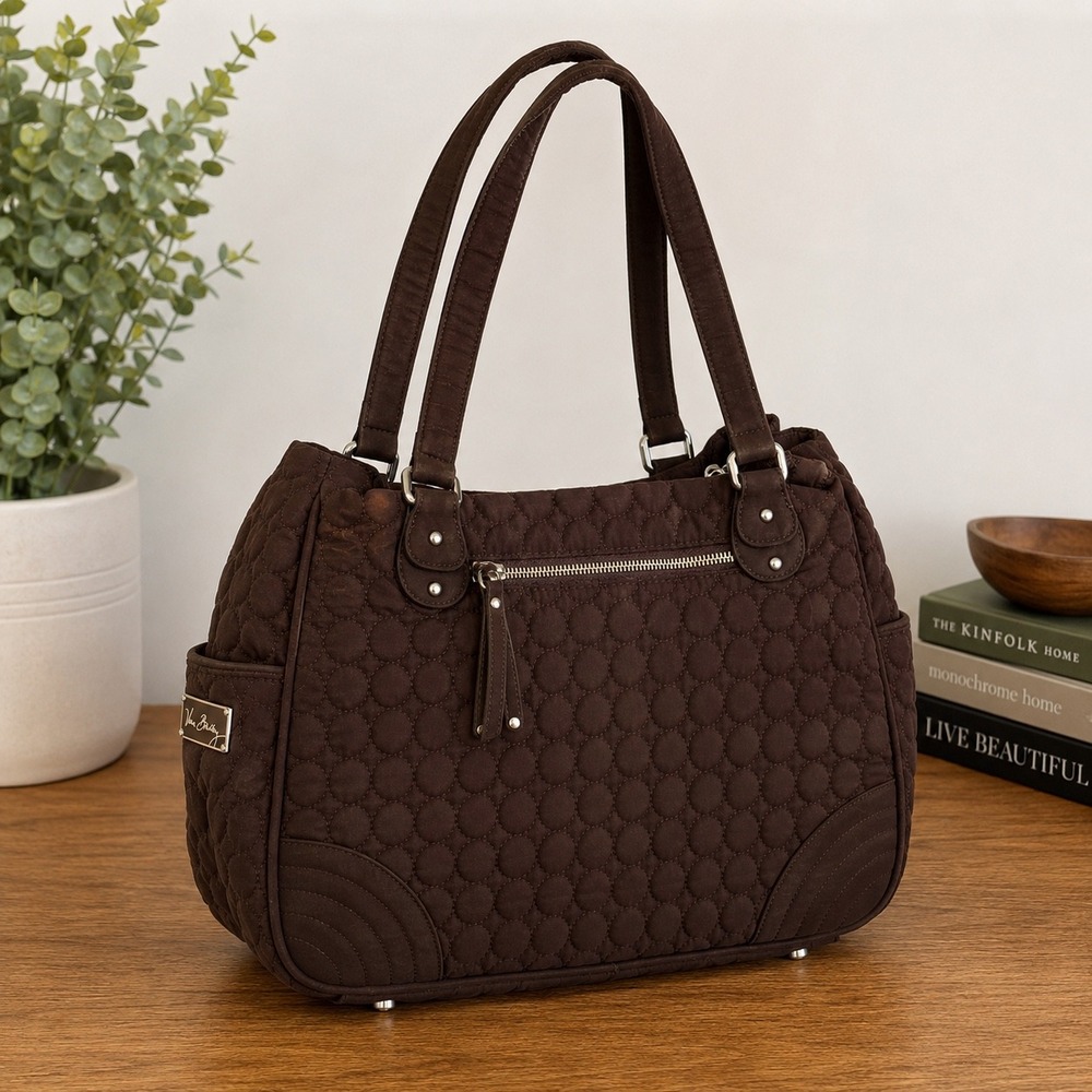 Retired Vera Bradley Espresso Microfiber Baby Bag Brown Quilted Tote Purse